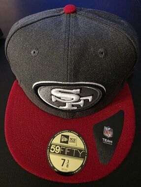NWT New Era San Francisco 49ers 59FIFTY Fitted Hat - Gray and Red, Size 7 3/8